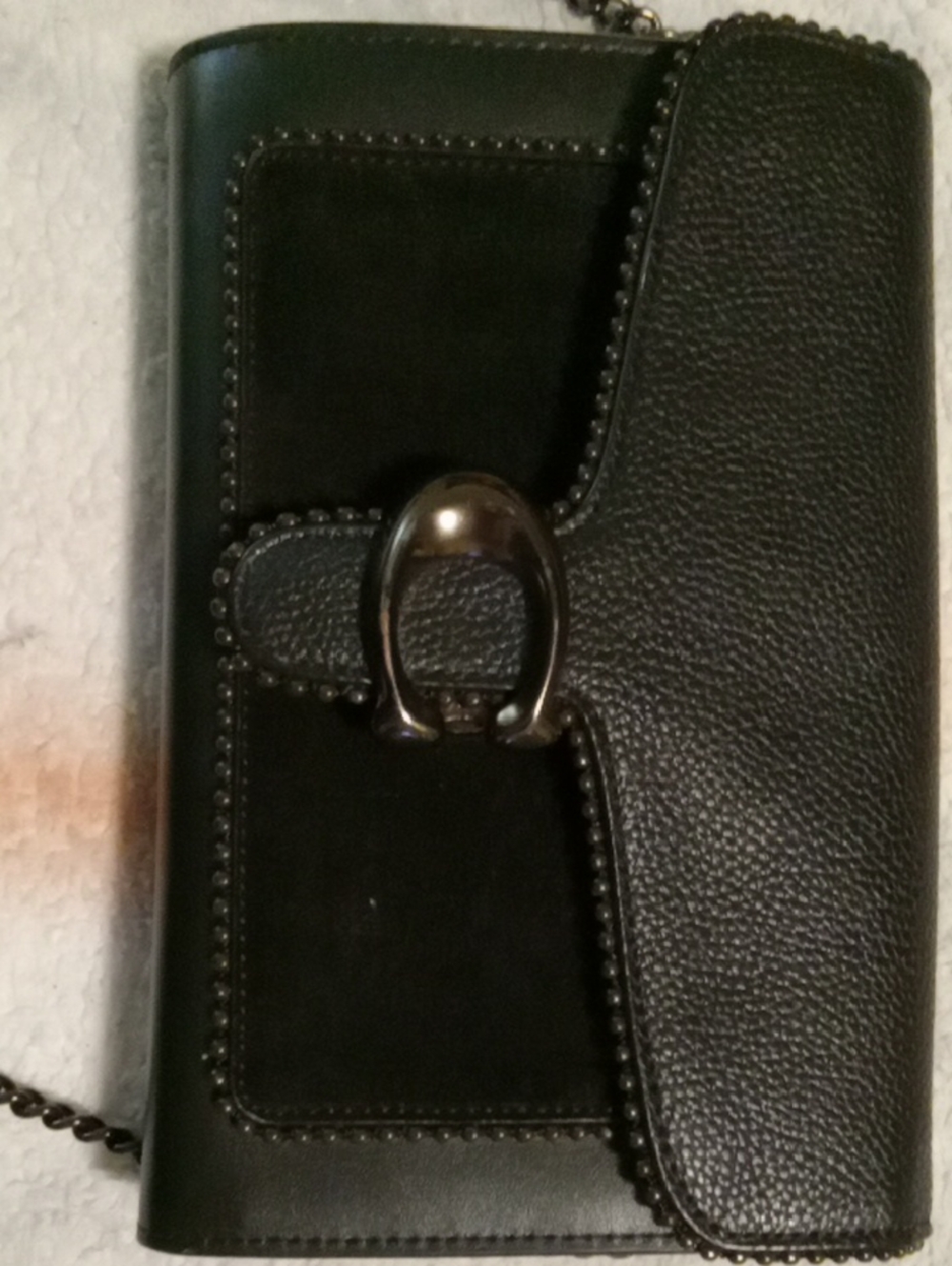 Coach Black Leather Chain Crossbody Wallet